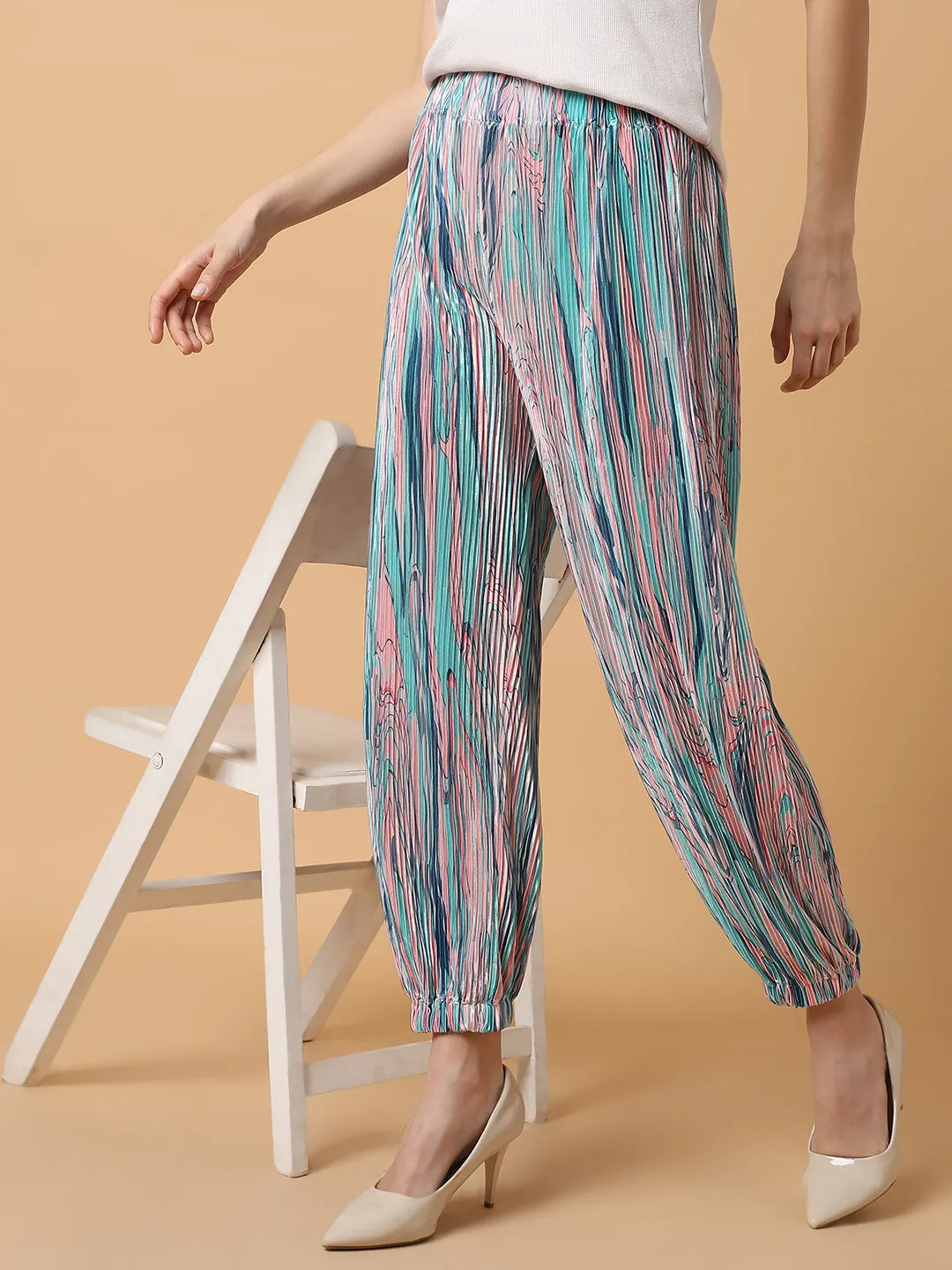 Women Sea Green Comfort Slim Fit Trousers