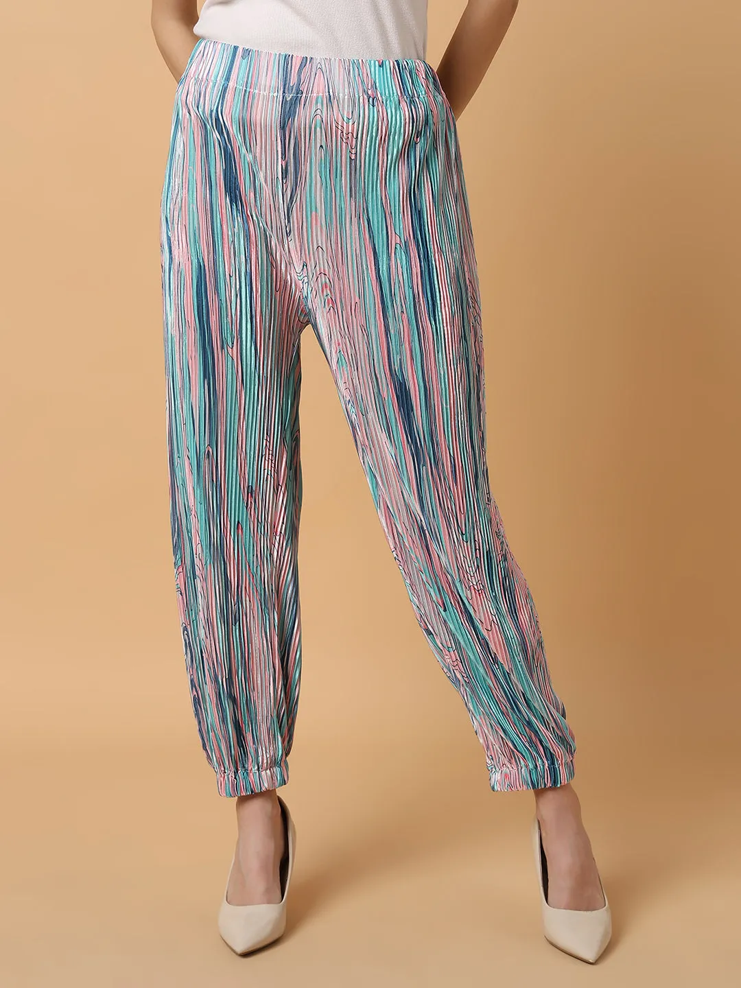Women Sea Green Comfort Slim Fit Trousers