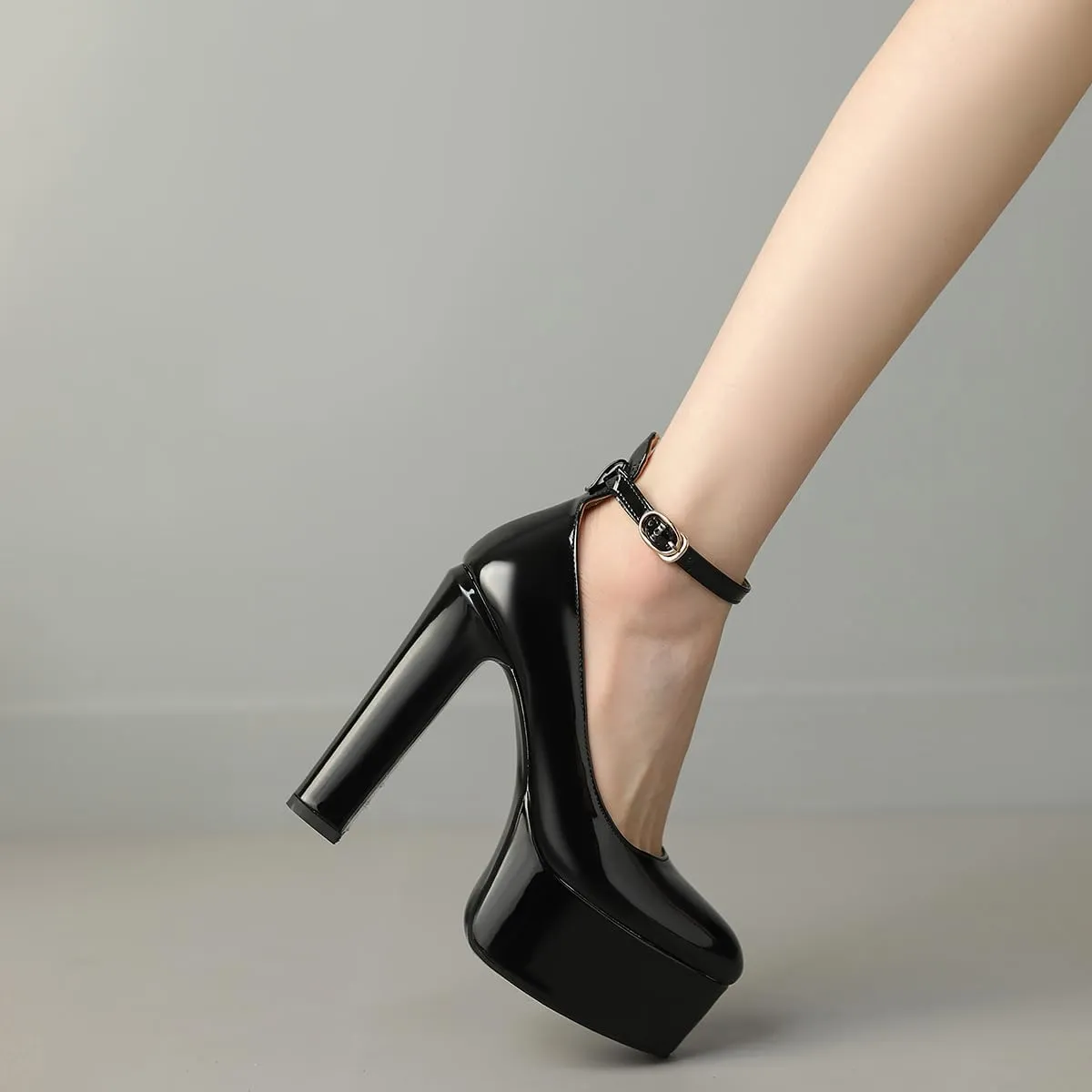 Womens Ankle Strap Thick Heel Platform Pumps Round Toe Block Heels Prom Pumps Buckles Flatform Dress Shoes