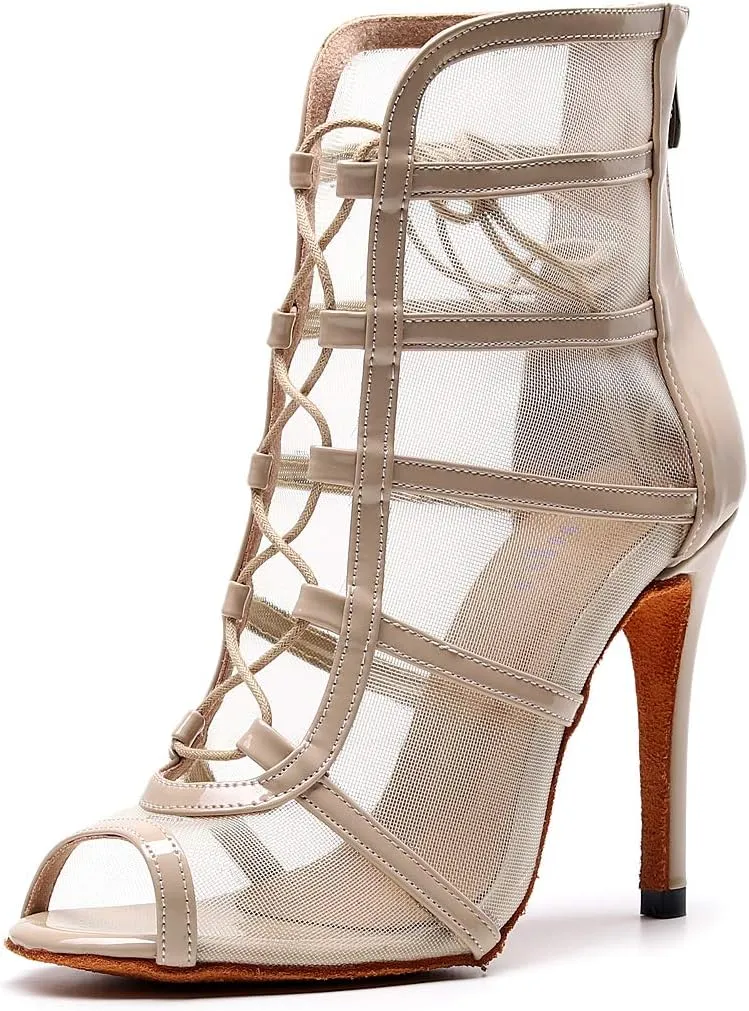 Women's Ballroom Dance Shoes with Straps Modern Dance Shoes high Heel 10cm 4 inch Suede Bottom Dance Boots