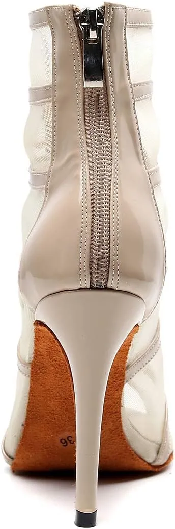 Women's Ballroom Dance Shoes with Straps Modern Dance Shoes high Heel 10cm 4 inch Suede Bottom Dance Boots