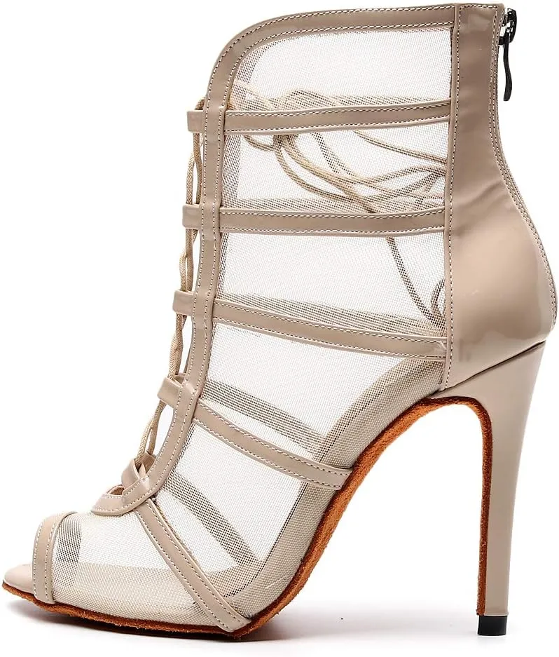 Women's Ballroom Dance Shoes with Straps Modern Dance Shoes high Heel 10cm 4 inch Suede Bottom Dance Boots