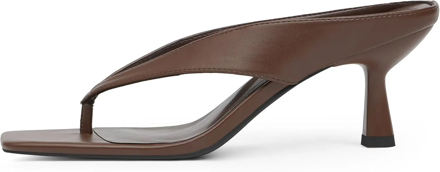 Womens Kitten Heels Flip Flops Slip On Open Toe Low Heels Thong Square Slide Summer Fashion Party Heeled Dressy Sandals for Women