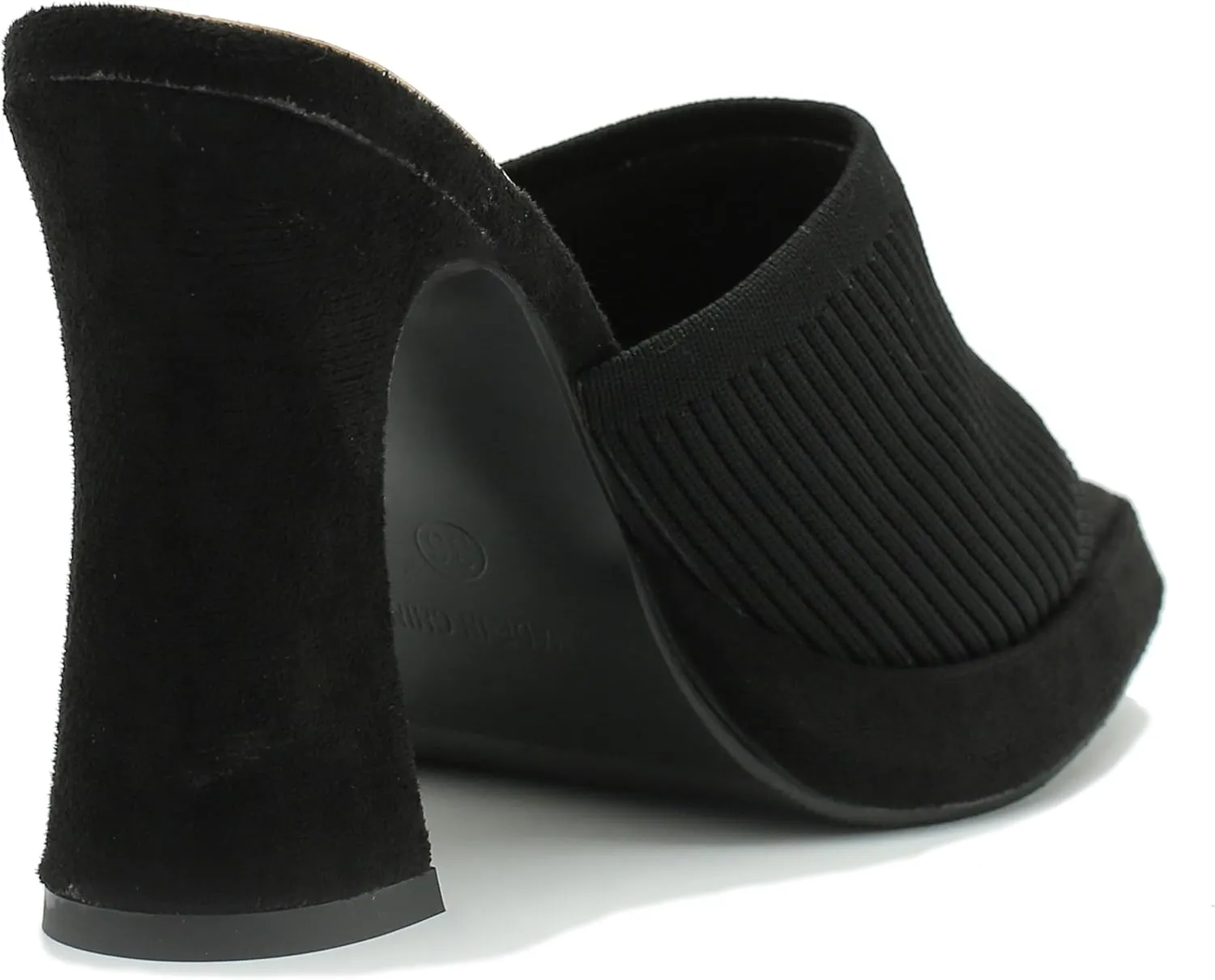 Women's Knit Platform Heels Square Toe High Chunky Heeled Mule Dress Party Sandals