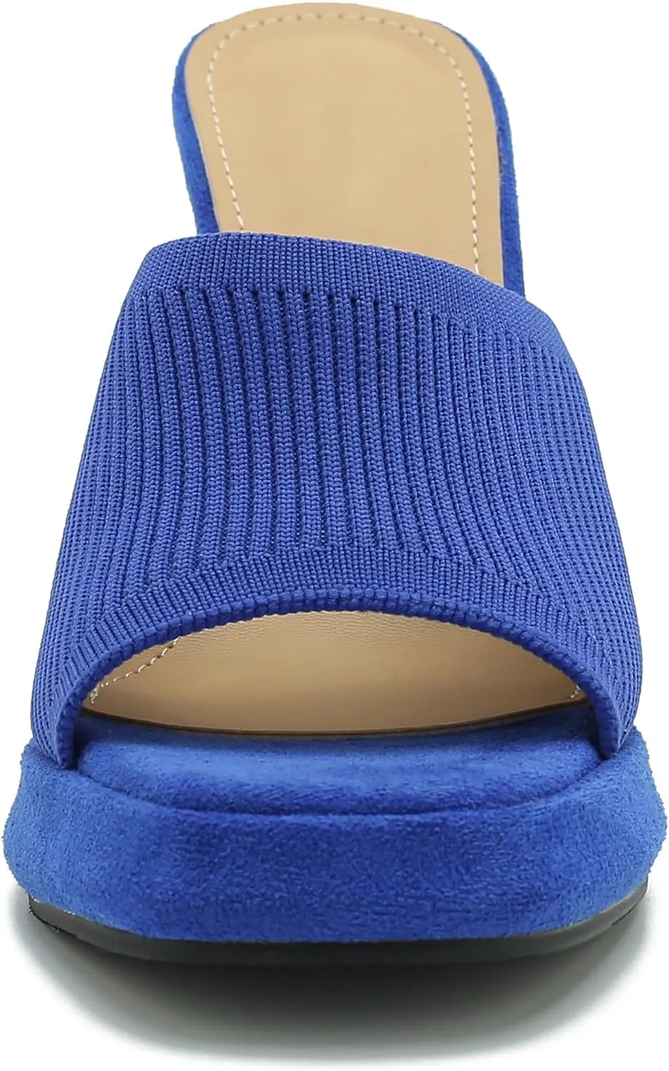 Women's Knit Platform Heels Square Toe High Chunky Heeled Mule Dress Party Sandals