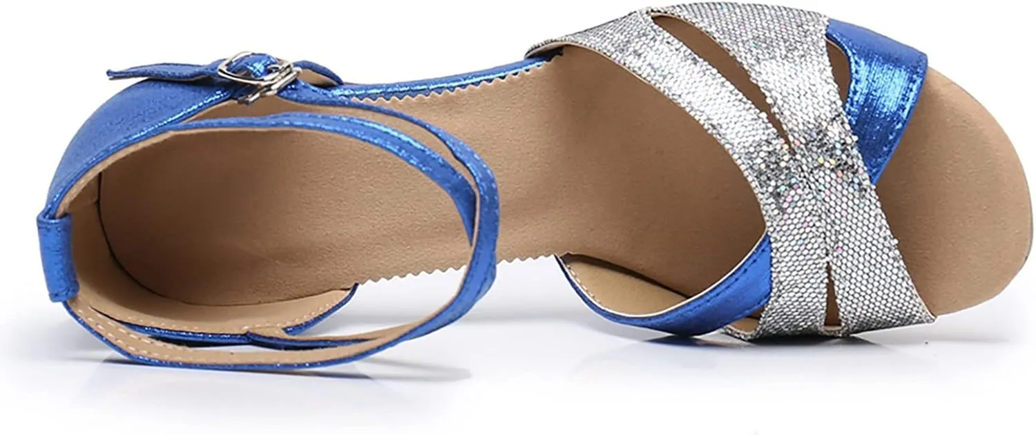 Women's Latin Dance Shoes Open Toe Ballroom Salsa Dance Practice Shoe Heeled Dancing Sandals for Social Dance