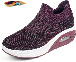 Women's Mesh Walking Air Cushion Sock Sneakers Casual Orthopedic Platform Wedge Nurse Slip-ons Loafers Light Arch Support Toning Rocker Shoes