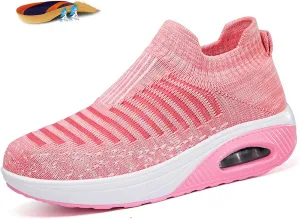 Women's Mesh Walking Air Cushion Sock Sneakers Casual Orthopedic Platform Wedge Nurse Slip-ons Loafers Light Arch Support Toning Rocker Shoes