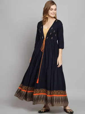 Women's Navy Blue Rayon Anarkali Shrug