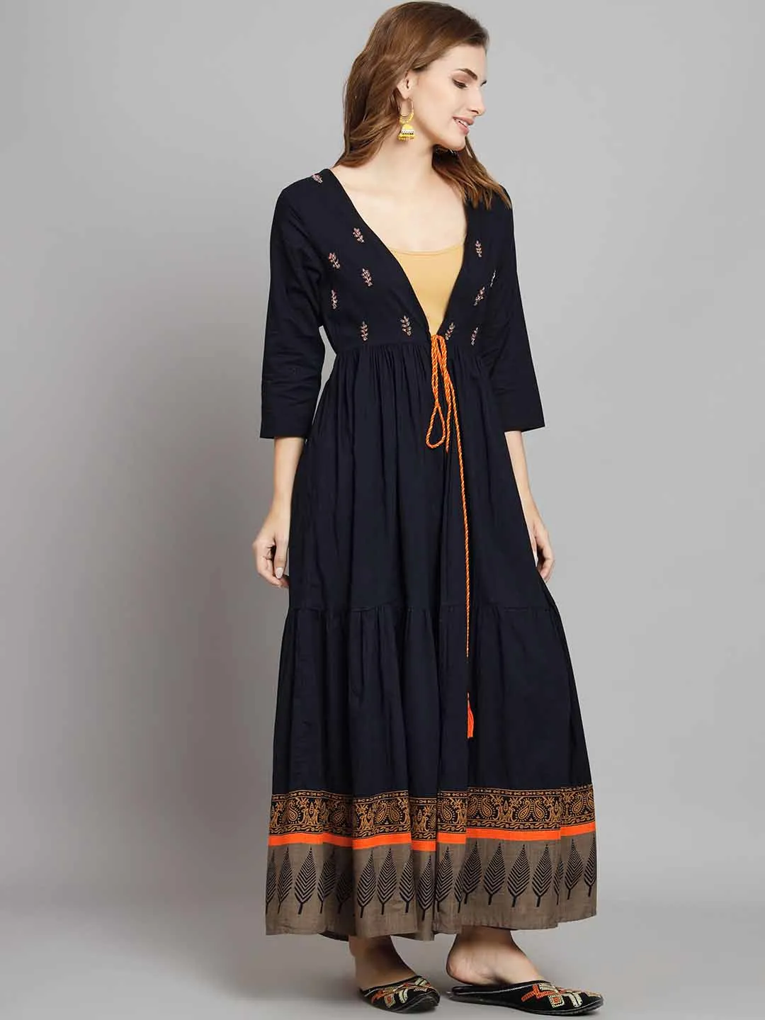 Women's Navy Blue Rayon Anarkali Shrug