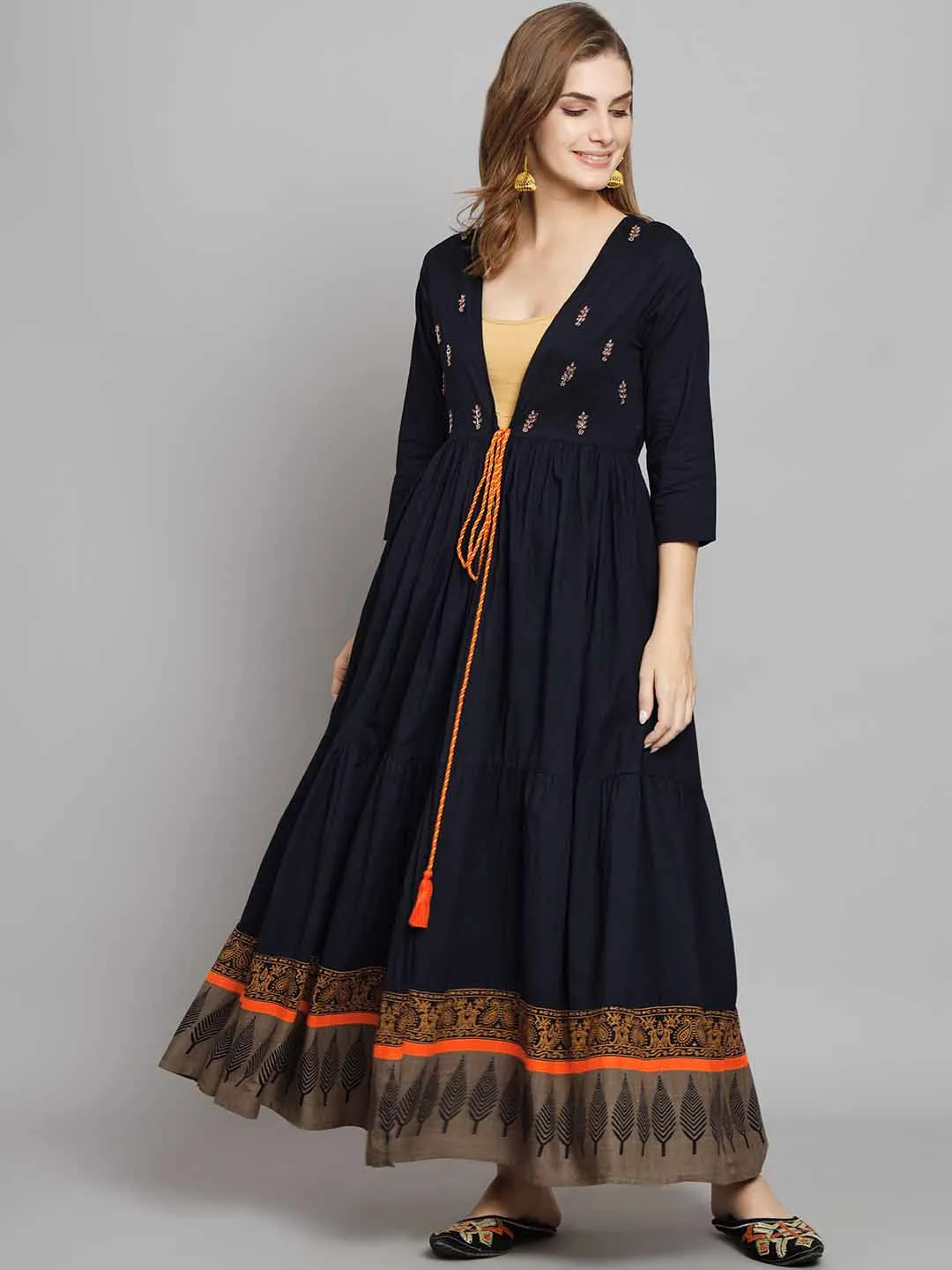 Women's Navy Blue Rayon Anarkali Shrug