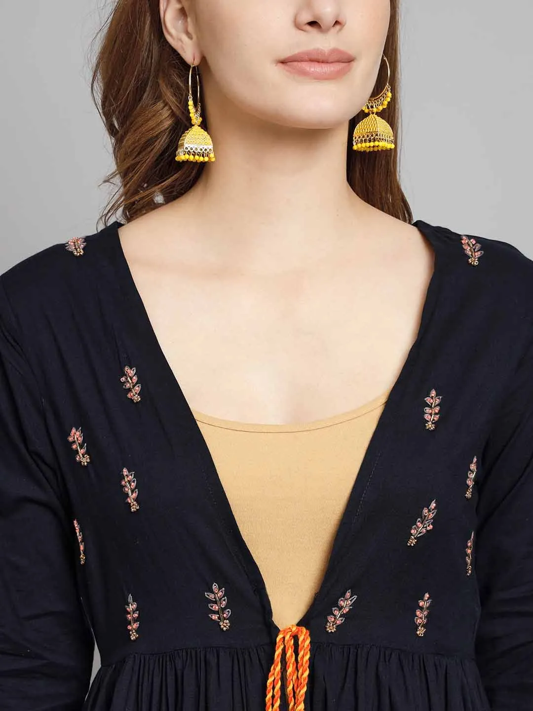 Women's Navy Blue Rayon Anarkali Shrug