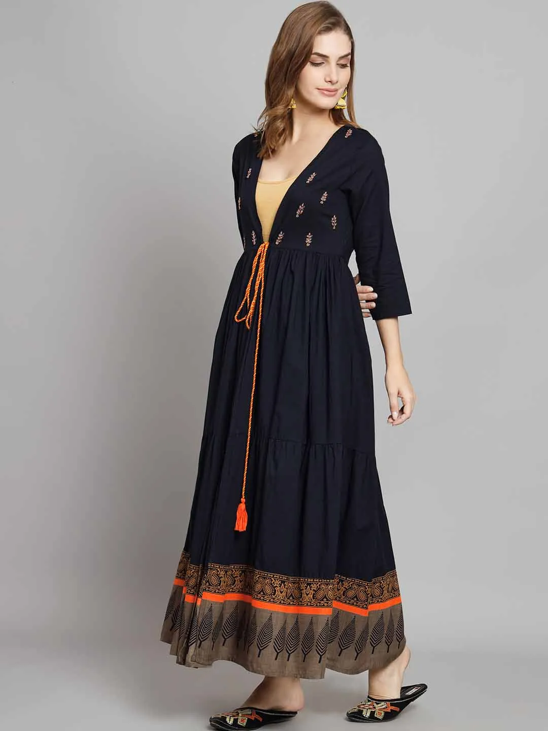Women's Navy Blue Rayon Anarkali Shrug