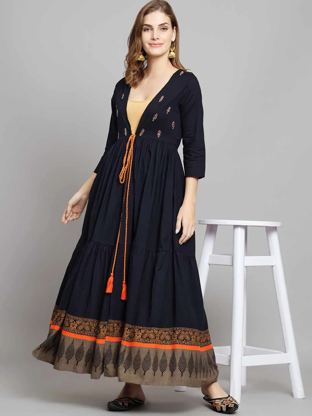Women's Navy Blue Rayon Anarkali Shrug
