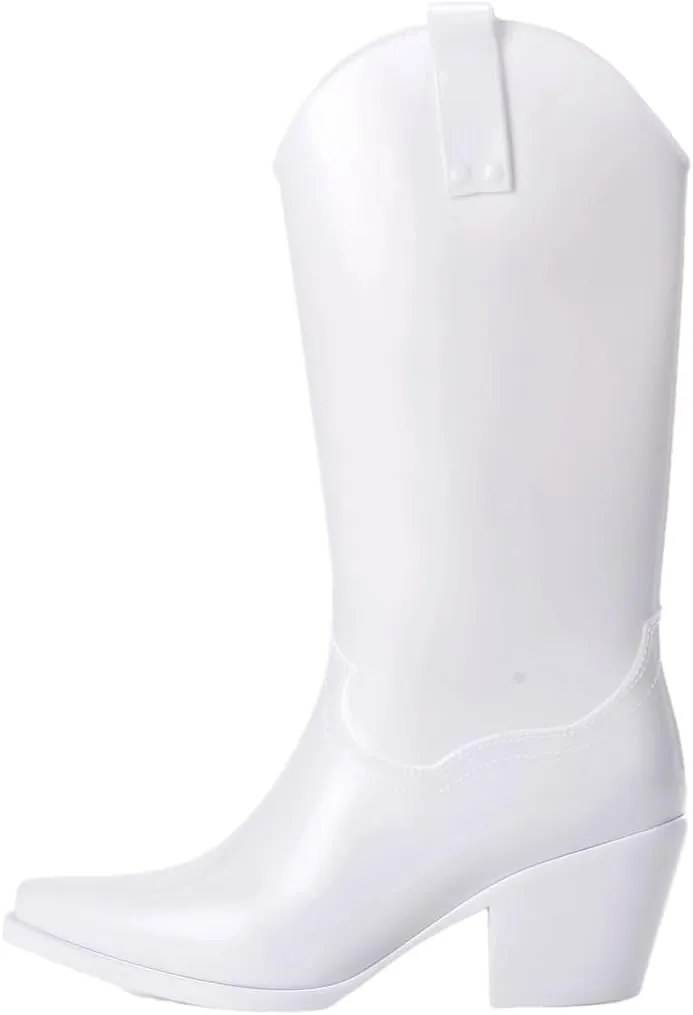 Women's Nonslip Durable Waterproof Beautiful British Long Tube White Wedding Cowboy Boots