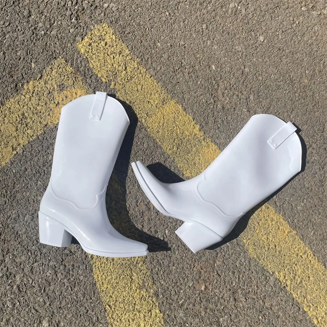 Women's Nonslip Durable Waterproof Beautiful British Long Tube White Wedding Cowboy Boots