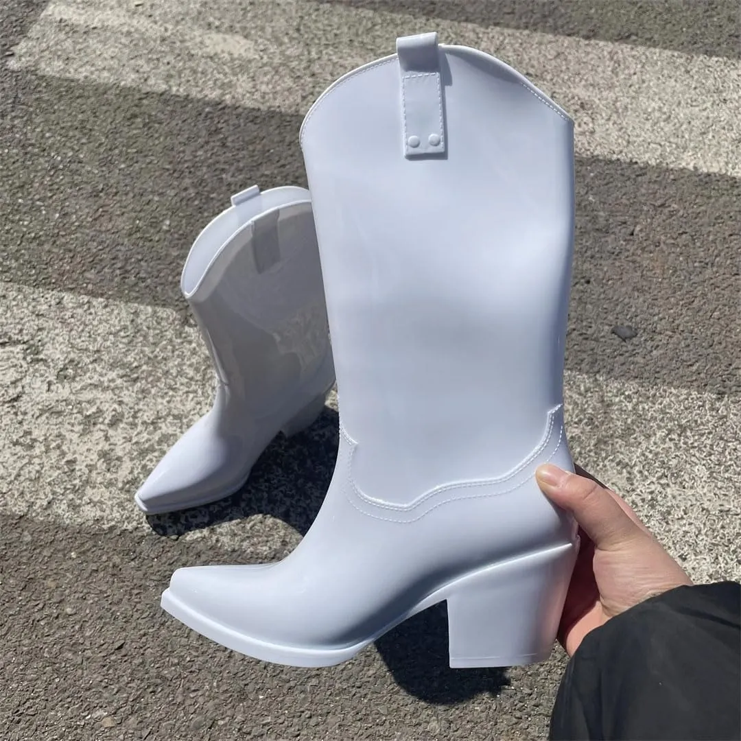 Women's Nonslip Durable Waterproof Beautiful British Long Tube White Wedding Cowboy Boots