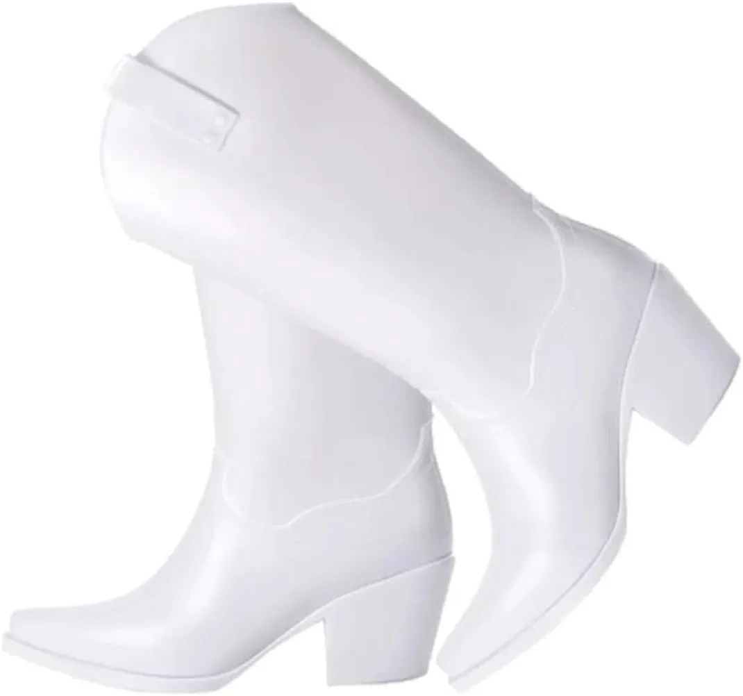Women's Nonslip Durable Waterproof Beautiful British Long Tube White Wedding Cowboy Boots