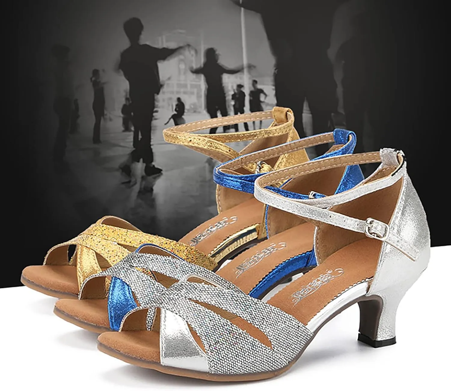 Women's Salsa Dance Shoes Practice Ballroom Indoor Performance Latin Shoe for Social Dancing Beginner Satin Sandals