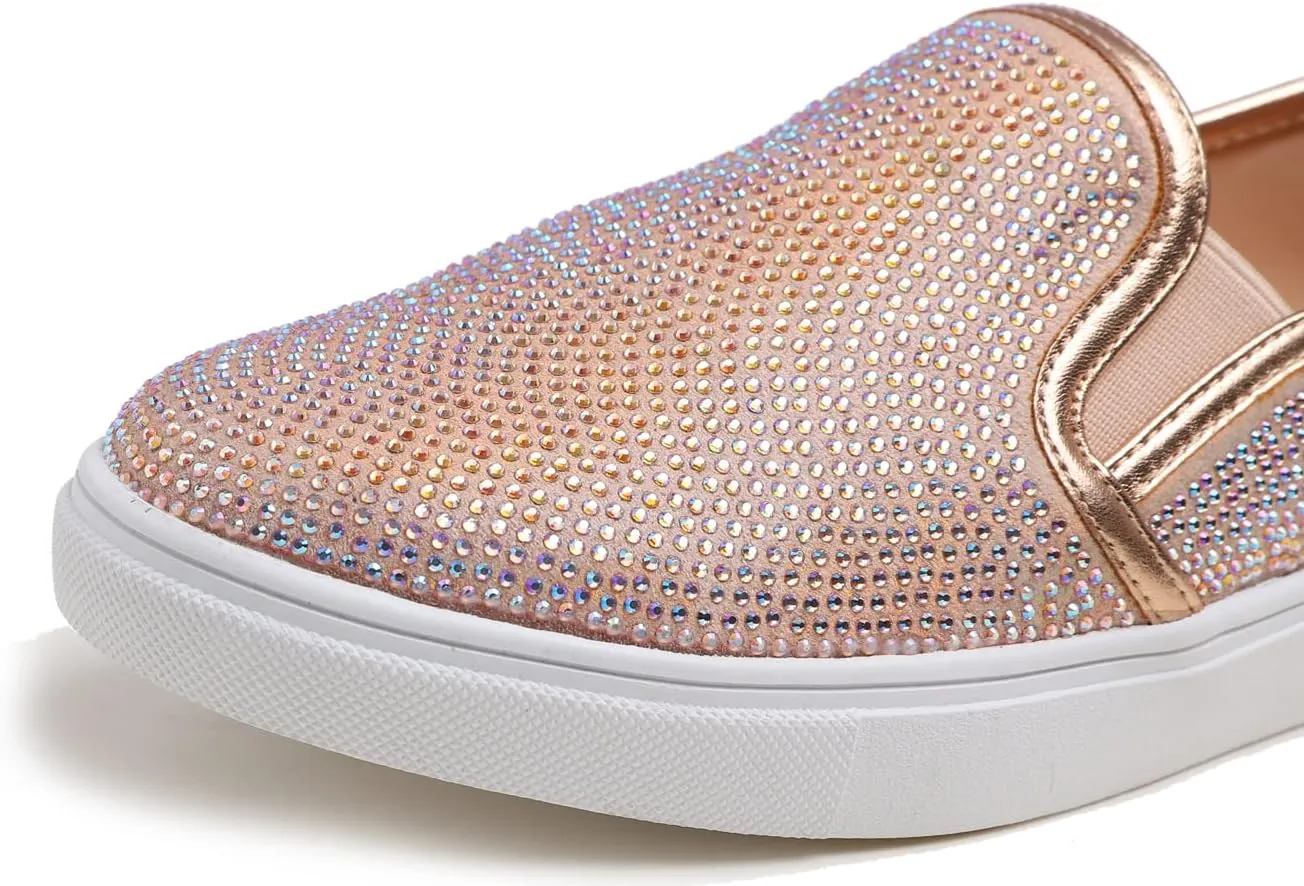 Women's Sparkle Rhinestone Jeweled Loafer Flats Embellished Shiny Party Wedding Bridal Dress Sneakers