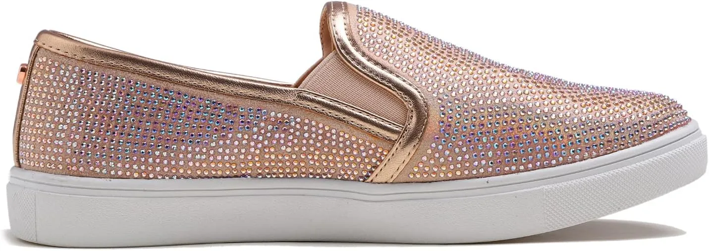 Women's Sparkle Rhinestone Jeweled Loafer Flats Embellished Shiny Party Wedding Bridal Dress Sneakers