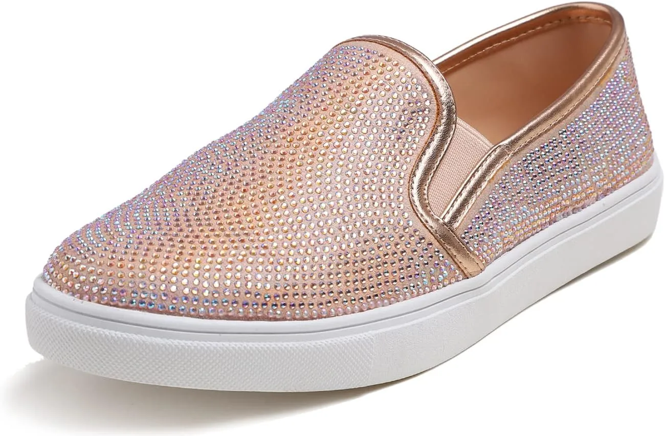 Women's Sparkle Rhinestone Jeweled Loafer Flats Embellished Shiny Party Wedding Bridal Dress Sneakers