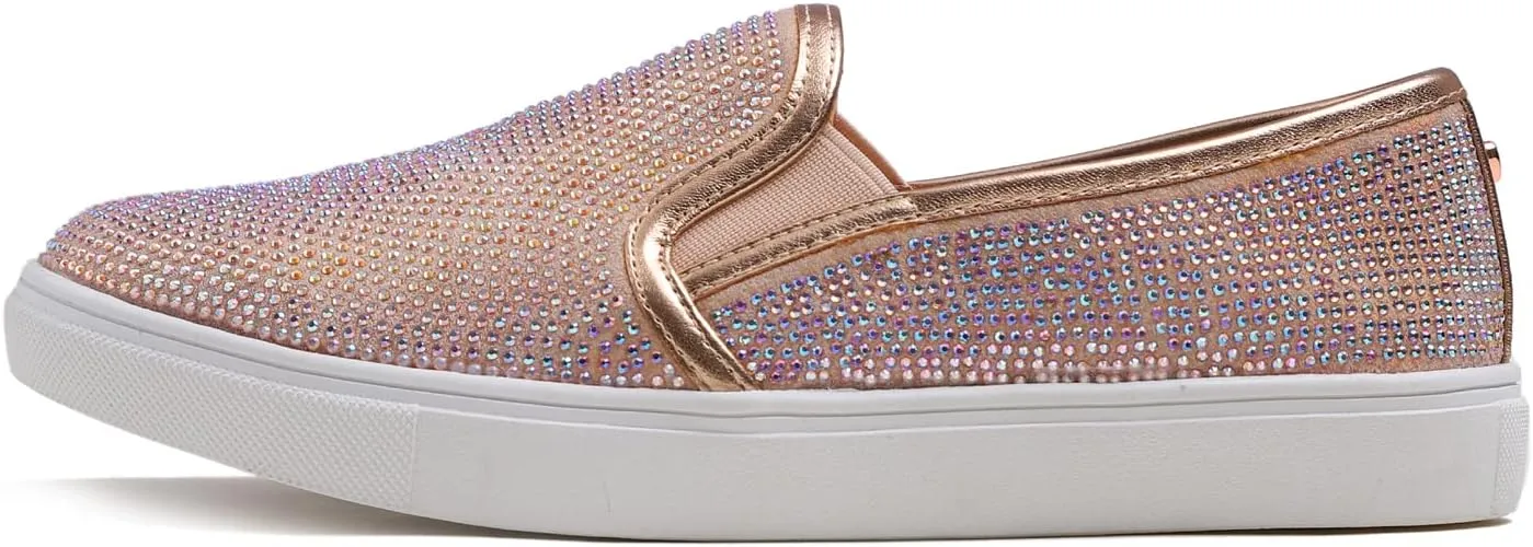 Women's Sparkle Rhinestone Jeweled Loafer Flats Embellished Shiny Party Wedding Bridal Dress Sneakers