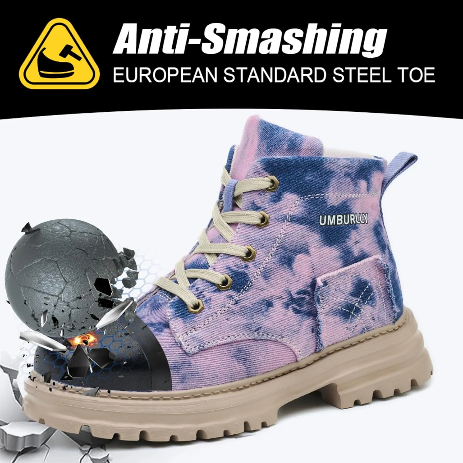 Womens Steel Toe Shoes Lightweight Camouflage Blue Work Canvas Sneakers Safety Shoes Anti-Smashing and Anti-Puncture Boots
