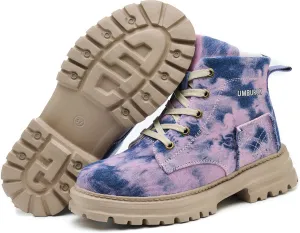 Womens Steel Toe Shoes Lightweight Camouflage Blue Work Canvas Sneakers Safety Shoes Anti-Smashing and Anti-Puncture Boots