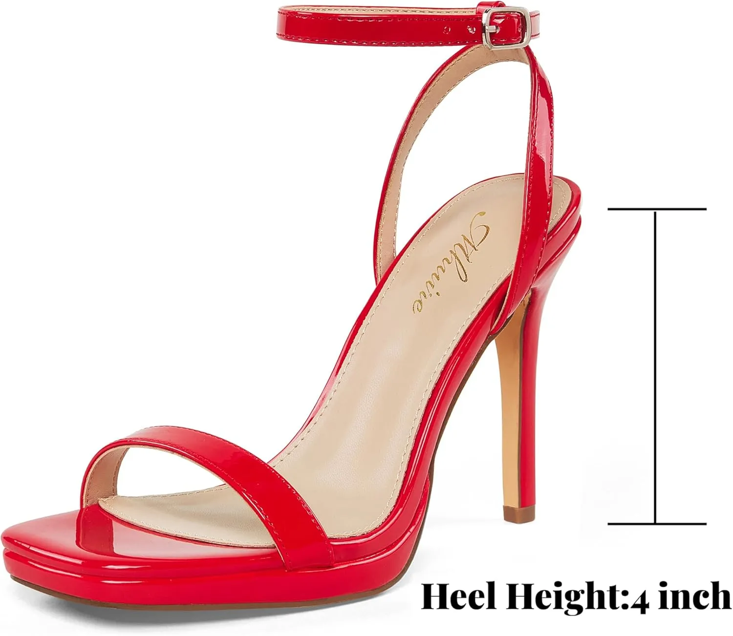 Womens Stiletto Strappy Heeled Sandals, 4.3 Inch Square Open Toe Sexy High Heels Ankle Strap Buckle Heels for Party Wedding Dress Daily Wear Shoes