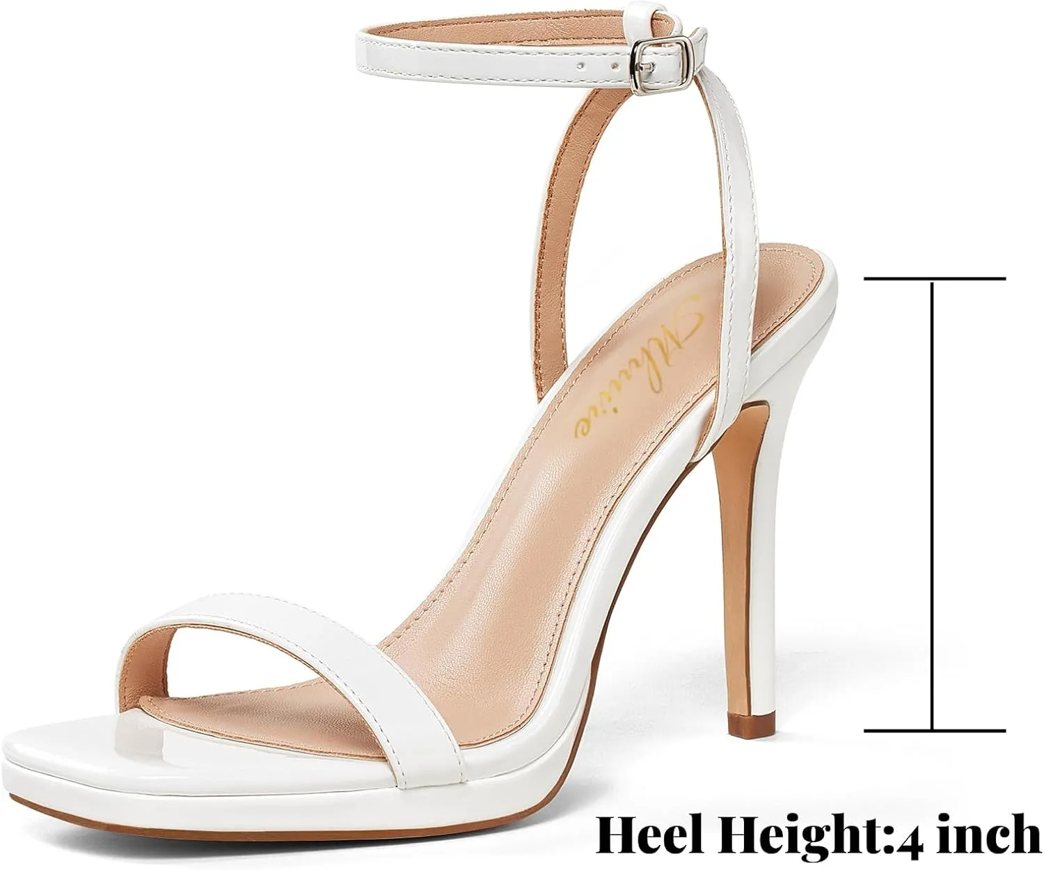 Womens Stiletto Strappy Heeled Sandals, 4.3 Inch Square Open Toe Sexy High Heels Ankle Strap Buckle Heels for Party Wedding Dress Daily Wear Shoes