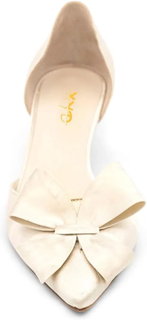 XYD Women D'Orsay Crystal Chunky Heel Bridal Bowknot Pumps Elegant Pointed Toe Wedding Prom Shoes