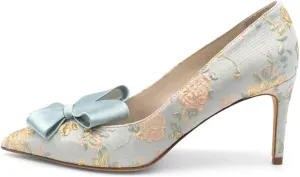 XYD Women Mid Heels Bridal Bowknot Pumps Elegant Pointed Closed Toe Slip-ons Wedding Prom Shoes