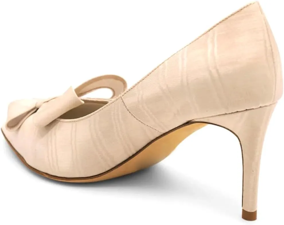 XYD Women Mid Heels Bridal Bowknot Pumps Elegant Pointed Closed Toe Slip-ons Wedding Prom Shoes