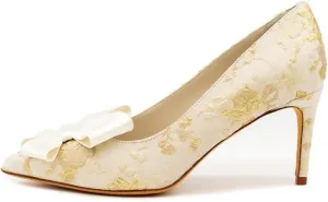 XYD Women Mid Heels Bridal Bowknot Pumps Elegant Pointed Closed Toe Slip-ons Wedding Prom Shoes