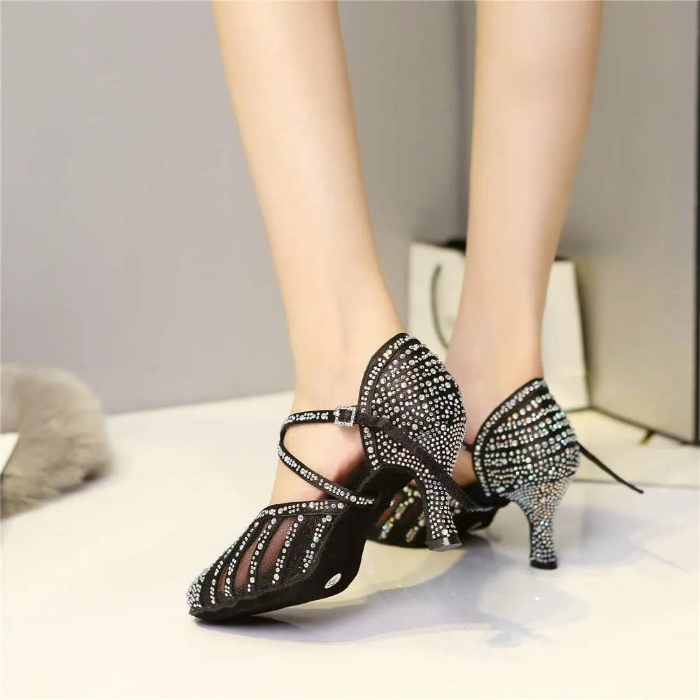 YKXLM Ballroom Dance Shoes for Women Latin Salsa Performance Professional Closed Toe Dance Shoes,Model L403