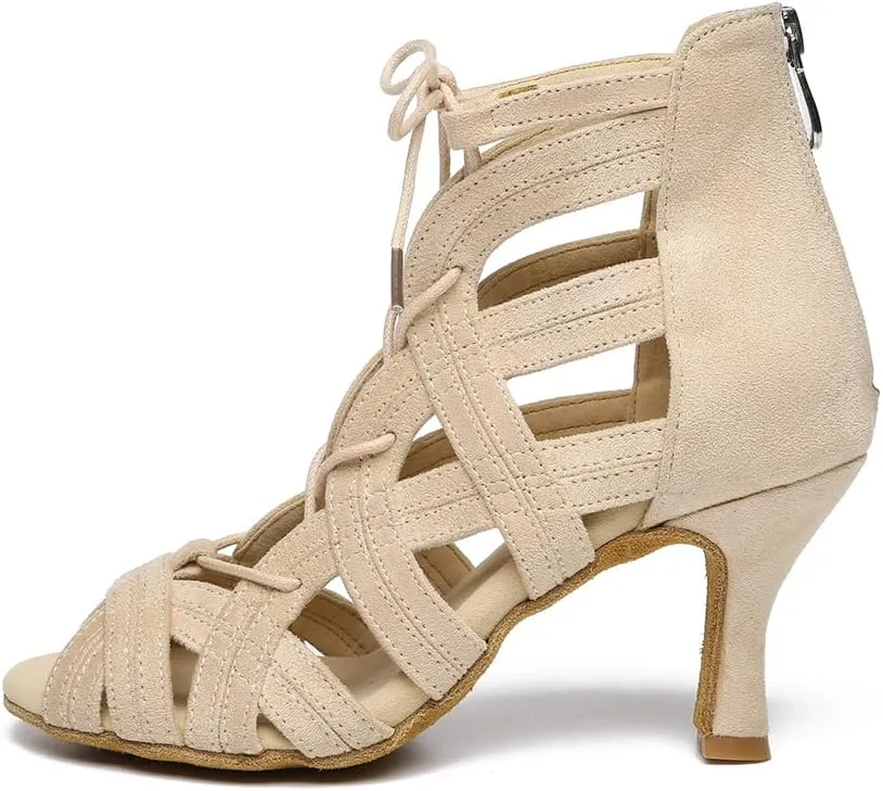 YKXLM Latin Dance Boots Professional for Women Salsa Practice Ballroom Dance Shoes