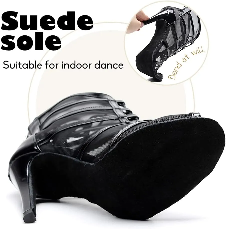 YKXLM Latin Dance Boots Salsa Women Ballroom Lace-up Ankle Open Toe Dance Shoes