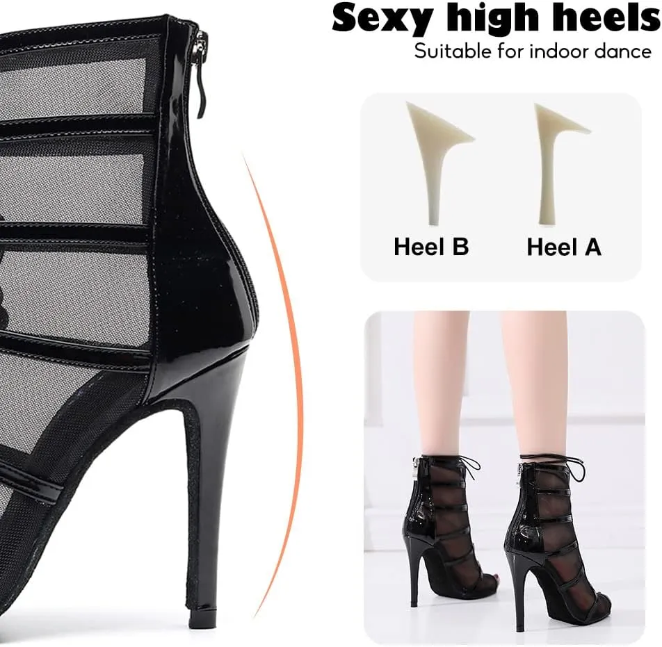 YKXLM Latin Dance Boots Salsa Women Ballroom Lace-up Ankle Open Toe Dance Shoes