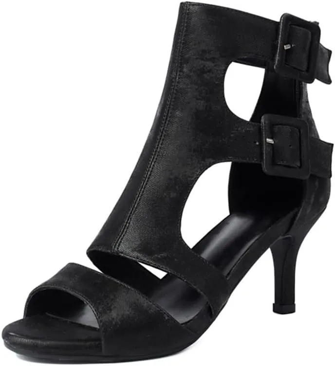 YKXLM Latin Dance Boots Salsa Women Ballroom Zipper Ankle Peep Toe Dance Shoes,3893