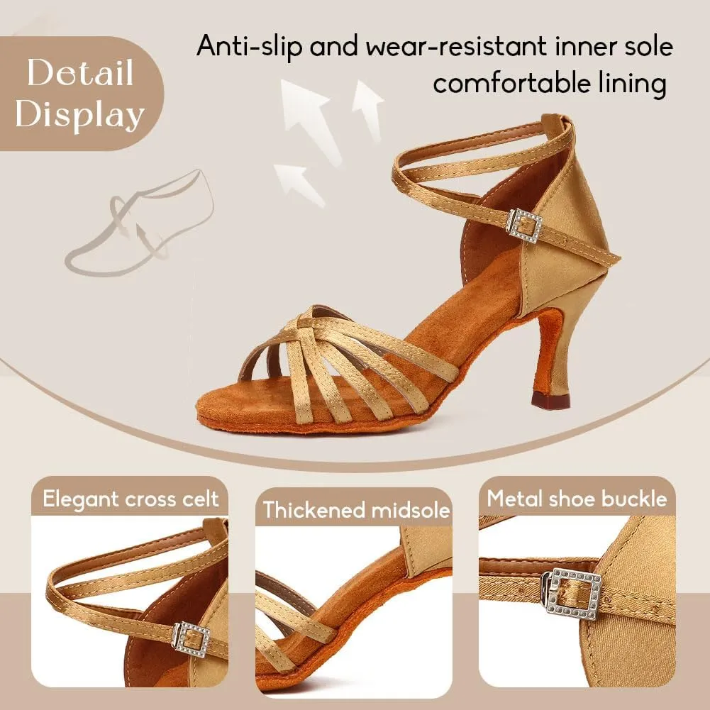 YKXLM Latin Dance Shoes Ballroom Women Salsa Tango Performance Practice Dancing Shoes,259