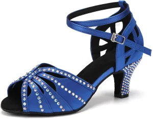 YKXLM Women Rhinestone Ballroom Dance Shoes Latin Performance Dance Shoes Women Suede Sole