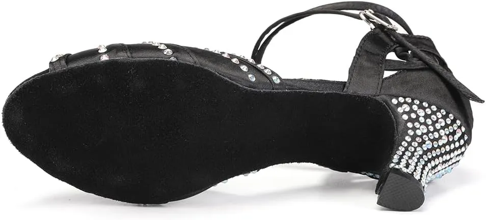 YKXLM Women Rhinestone Ballroom Dance Shoes Latin Performance Dance Shoes Women Suede Sole