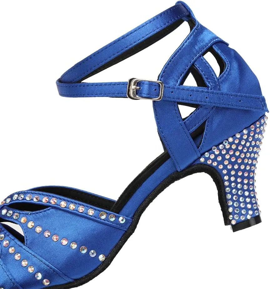 YKXLM Women Rhinestone Ballroom Dance Shoes Latin Performance Dance Shoes Women Suede Sole