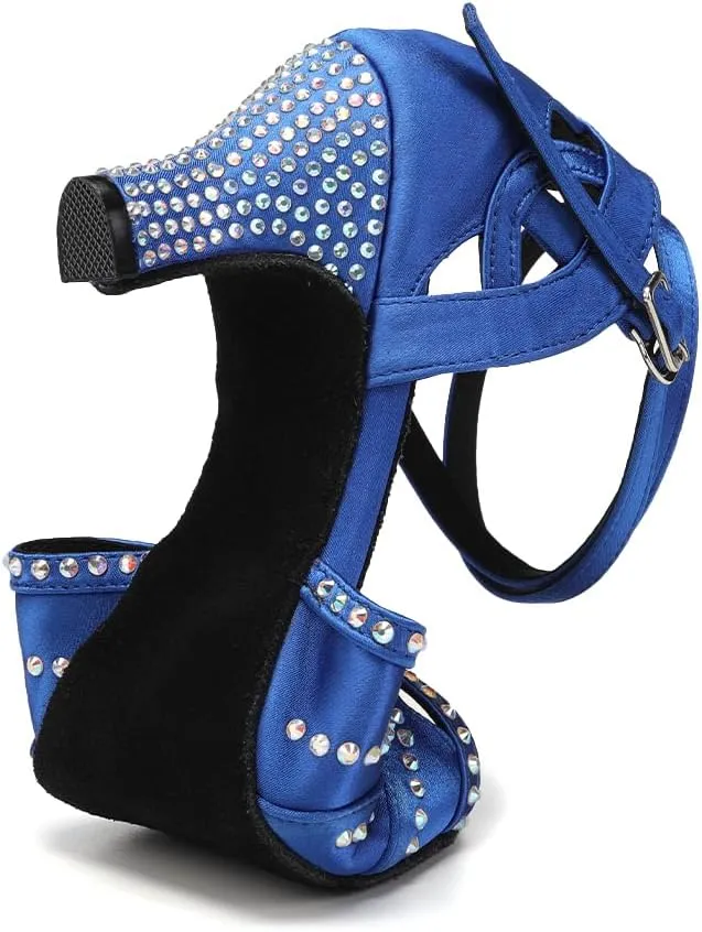 YKXLM Women Rhinestone Ballroom Dance Shoes Latin Performance Dance Shoes Women Suede Sole