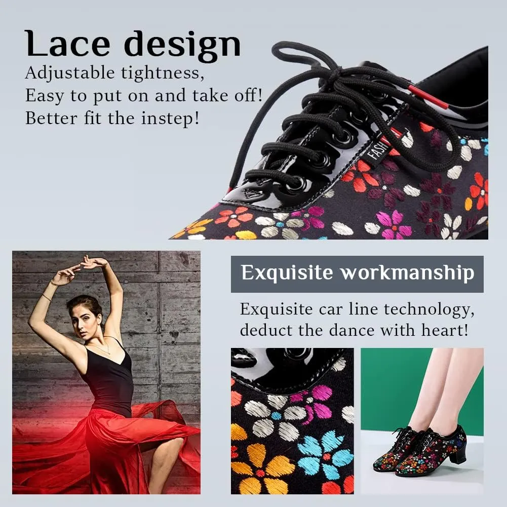 YKXLM Women Standard Practice Social Dance Sneaker Beginner Dance Practice Shoes for Women Low Heel Ballroom