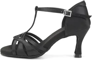 YKXLM Women's Satin Latin Dance Shoes Ballroom Salsa Tango Professional Performance Practice Dancing Shoes,3038T,Black,7 US