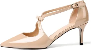 YODEKS Women's Kitten Heel Pumps, Pointed Toe Heels with Crossed Strap,D'Orsay Low Heeled 2.5 Inch Knot Casual Wedding Shoes for Women Fashion Dress Shoes