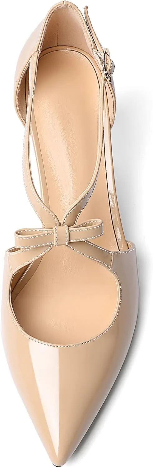YODEKS Women's Kitten Heel Pumps, Pointed Toe Heels with Crossed Strap,D'Orsay Low Heeled 2.5 Inch Knot Casual Wedding Shoes for Women Fashion Dress Shoes