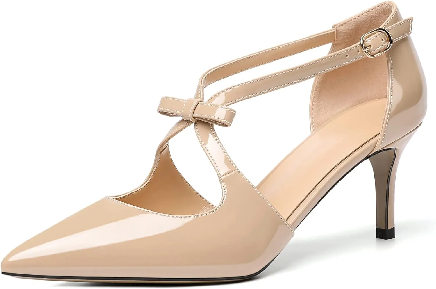 YODEKS Women's Kitten Heel Pumps, Pointed Toe Heels with Crossed Strap,D'Orsay Low Heeled 2.5 Inch Knot Casual Wedding Shoes for Women Fashion Dress Shoes